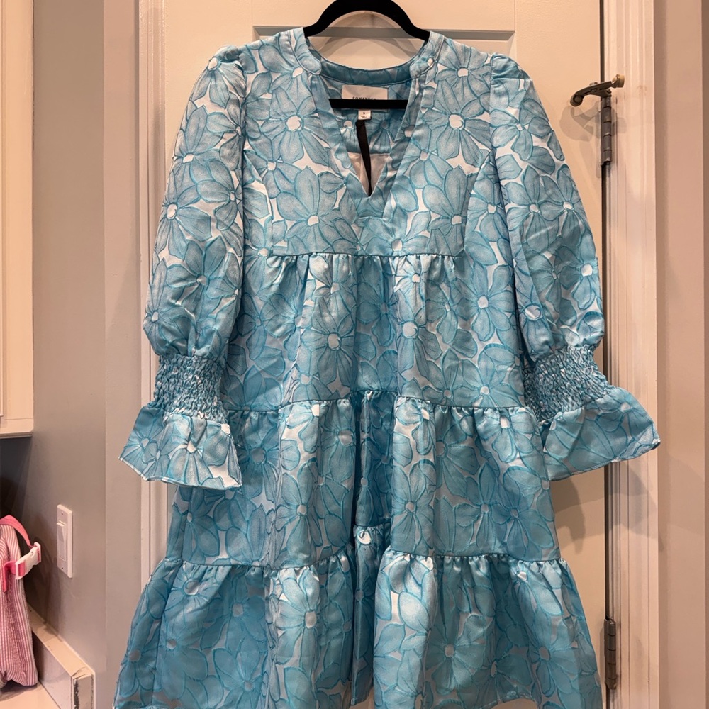 NWT Tuckernuck Pomander Place Blue Daisy Jacquard Kenzo Dress- Small - Picture 9 of 9